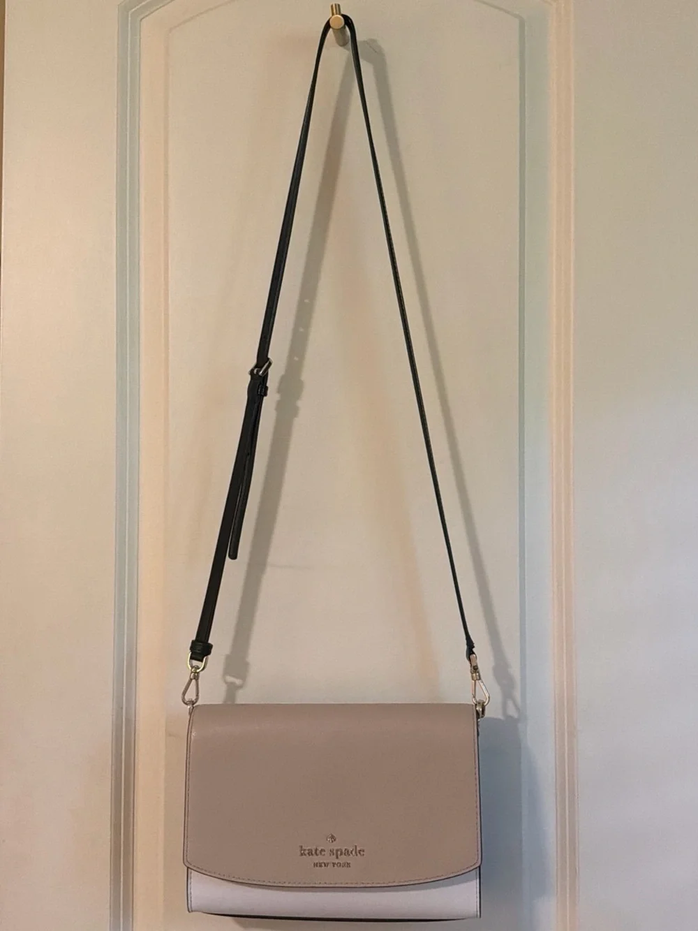 kate spade Two-Tone Taupe and Light Cream Crossbody with Black Strap